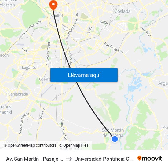 Av. San Martín - Pasaje De Los Reyes to Universidad Pontificia Comillas - Icade map