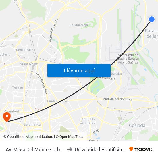 Av. Mesa Del Monte - Urb. Altos Del Jarama to Universidad Pontificia Comillas - Icade map