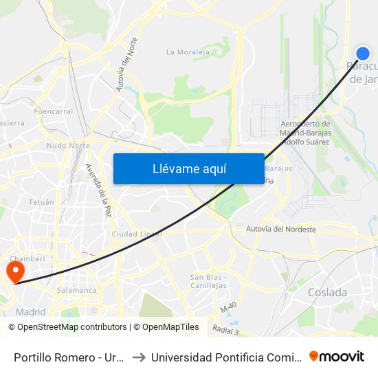 Portillo Romero - Urb. Pulido to Universidad Pontificia Comillas - Icade map