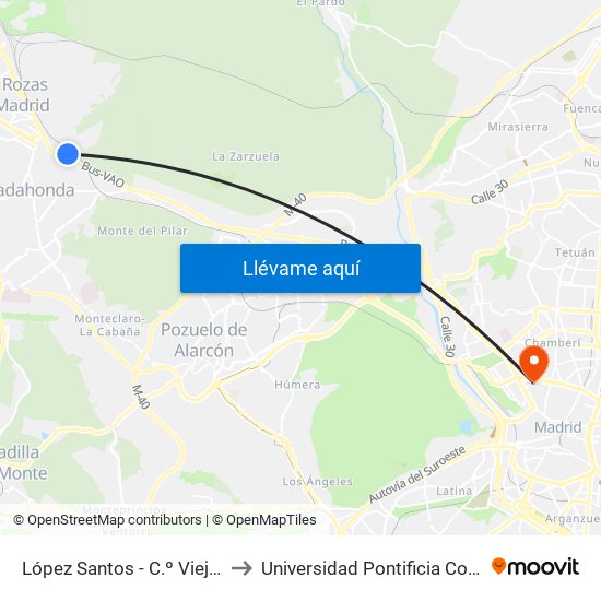 López Santos - C.º Viejo De Madrid to Universidad Pontificia Comillas - Icade map