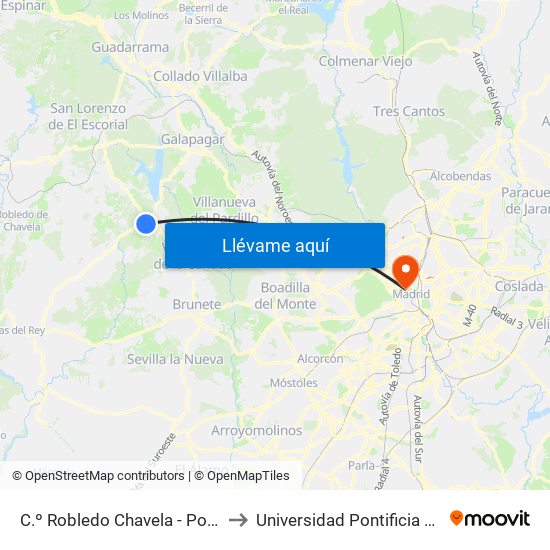 C.º Robledo Chavela - Pol. Ind. La Gazuela to Universidad Pontificia Comillas - Icade map