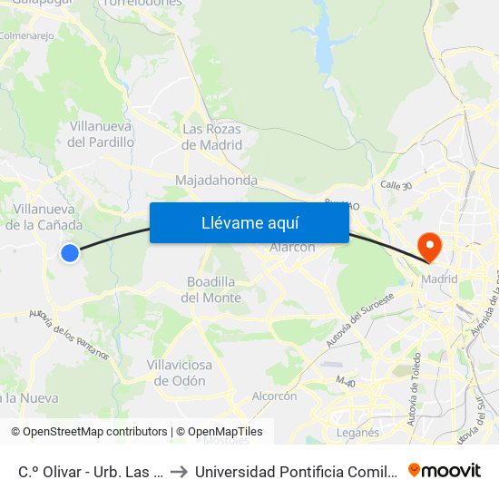 C.º Olivar - Urb. Las Velisas to Universidad Pontificia Comillas - Icade map