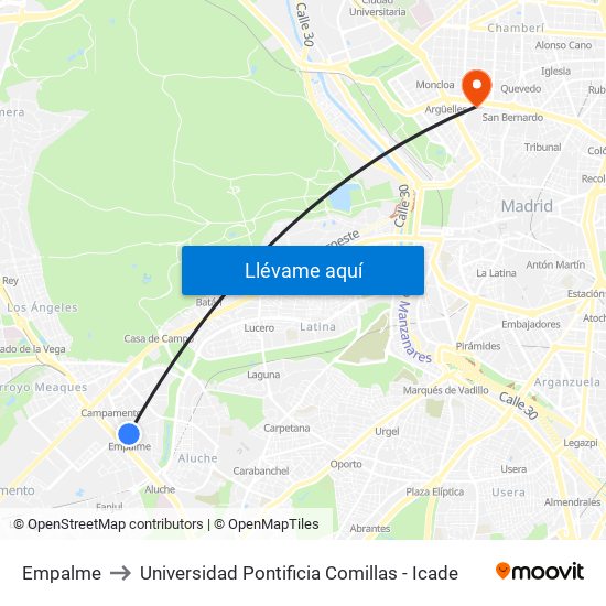Empalme to Universidad Pontificia Comillas - Icade map
