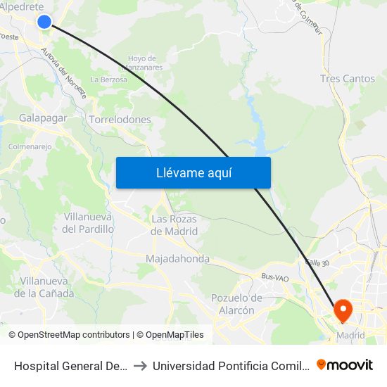 Hospital General De Villalba to Universidad Pontificia Comillas - Icade map