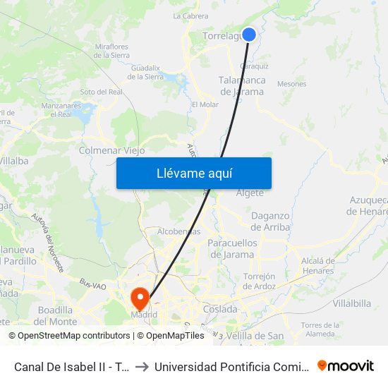 Canal De Isabel II - Torrearte to Universidad Pontificia Comillas - Icade map