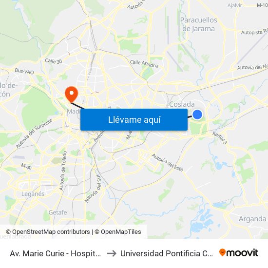 Av. Marie Curie - Hospital Del Henares to Universidad Pontificia Comillas - Icade map