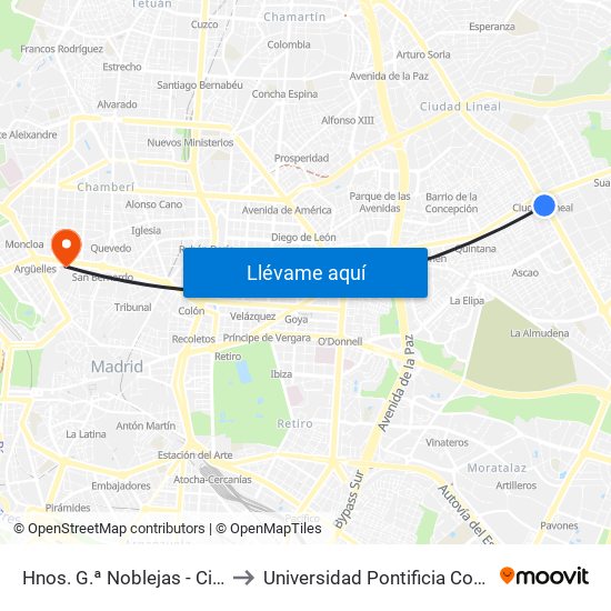Hnos. G.ª Noblejas - Ciudad Lineal to Universidad Pontificia Comillas - Icade map