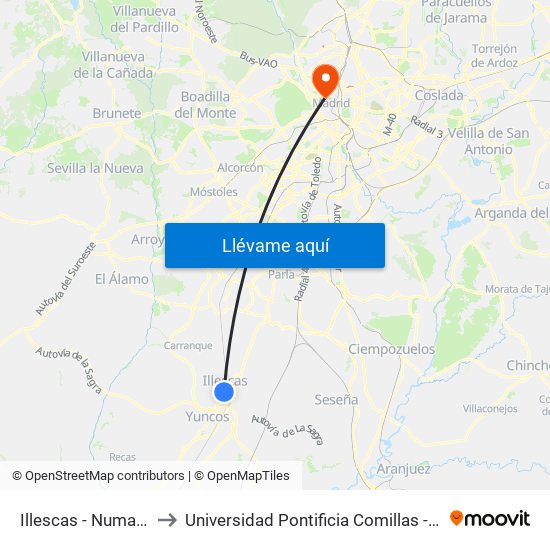 Illescas - Numancia to Universidad Pontificia Comillas - Icade map
