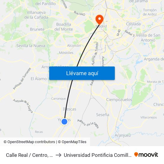 Calle Real / Centro, Yuncos to Universidad Pontificia Comillas - Icade map