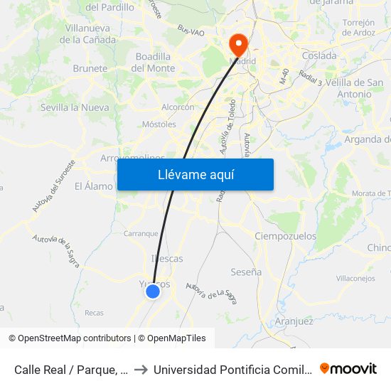 Calle Real / Parque, Yuncos to Universidad Pontificia Comillas - Icade map