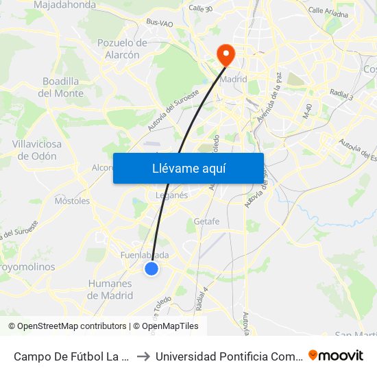 Campo De Fútbol La Aldehuela to Universidad Pontificia Comillas - Icade map