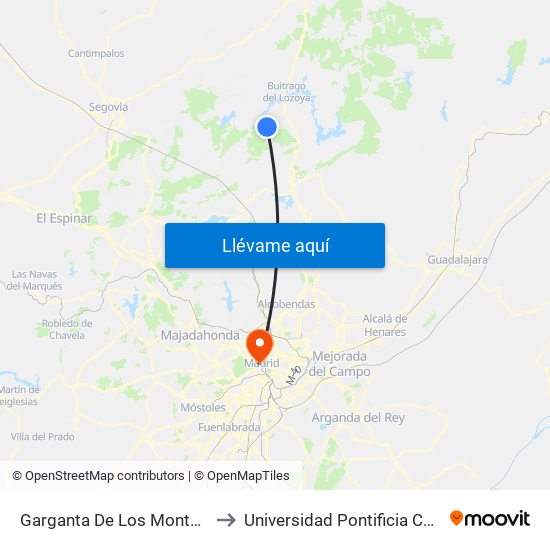Garganta De Los Montes - San Isidro to Universidad Pontificia Comillas - Icade map