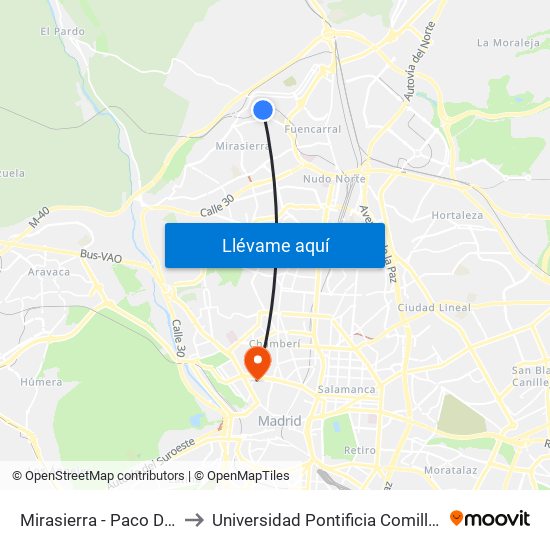 Mirasierra - Paco De Lucía to Universidad Pontificia Comillas - Icade map