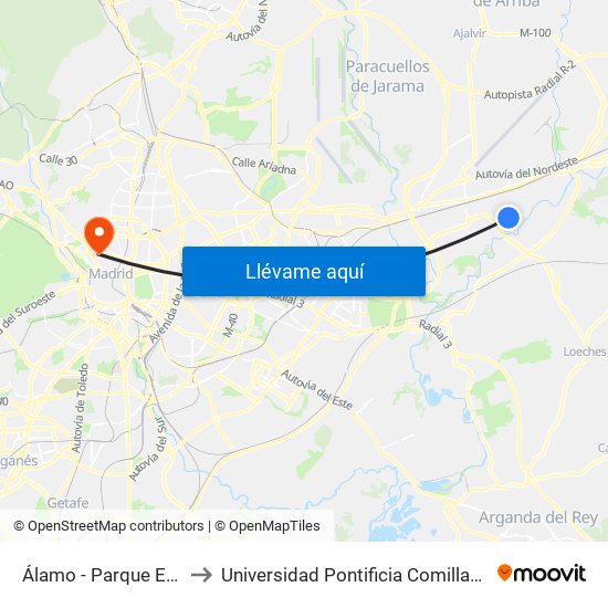 Álamo - Parque Europa to Universidad Pontificia Comillas - Icade map