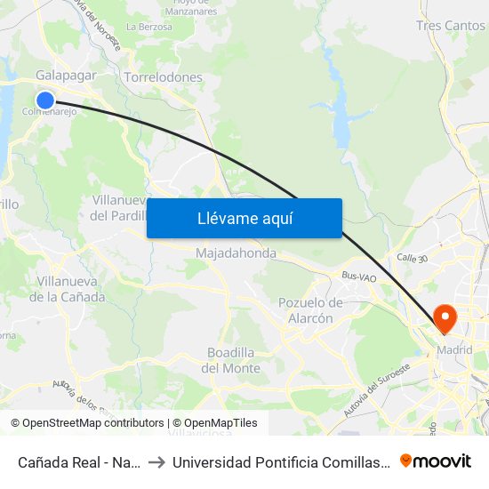 Cañada Real - Navazo to Universidad Pontificia Comillas - Icade map