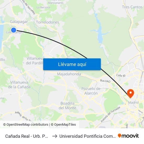 Cañada Real - Urb. Parque Azul to Universidad Pontificia Comillas - Icade map