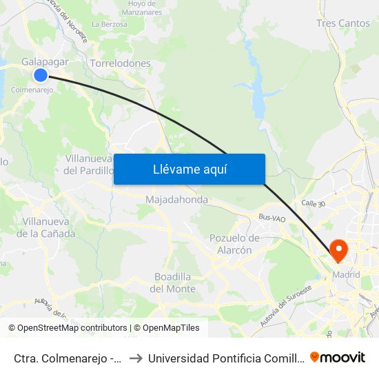 Ctra. Colmenarejo - Jazmín to Universidad Pontificia Comillas - Icade map