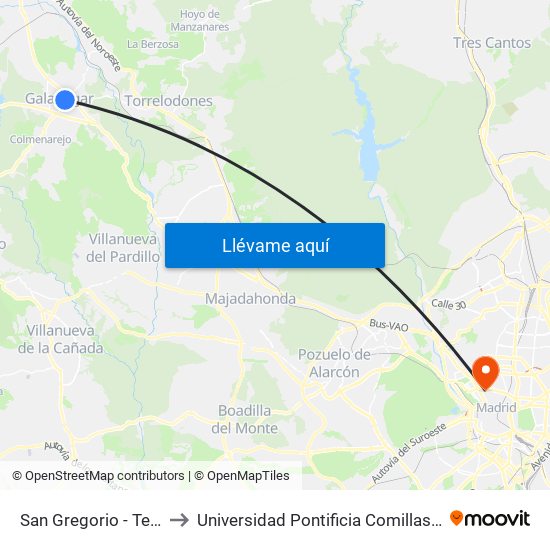 San Gregorio - Tenería to Universidad Pontificia Comillas - Icade map
