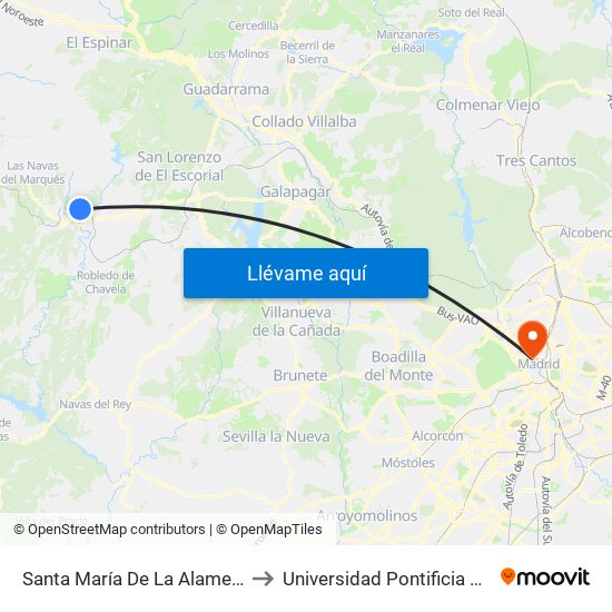 Santa María De La Alameda - Peguerinos to Universidad Pontificia Comillas - Icade map