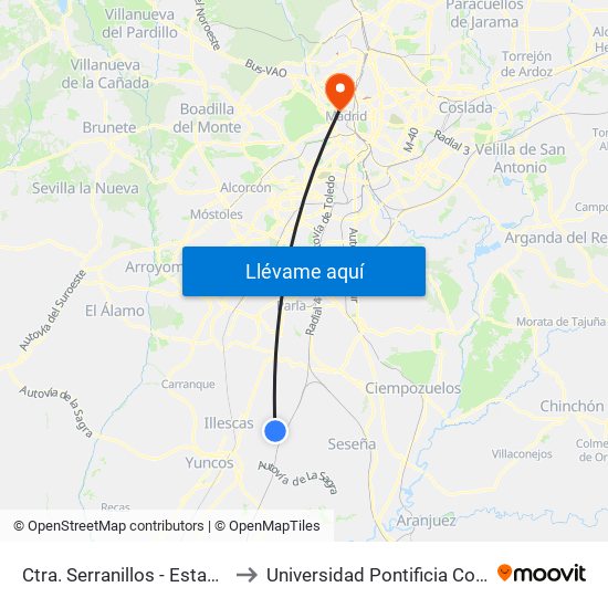 Ctra. Serranillos / Estación De Yeles, Yeles to Universidad Pontificia Comillas - Icade map