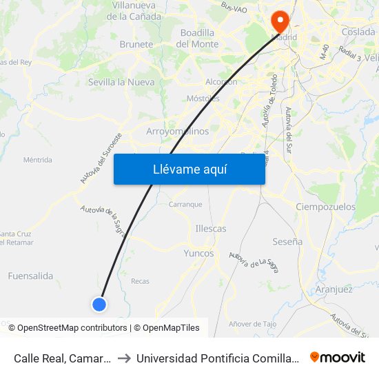 Calle Real, Camarenilla to Universidad Pontificia Comillas - Icade map