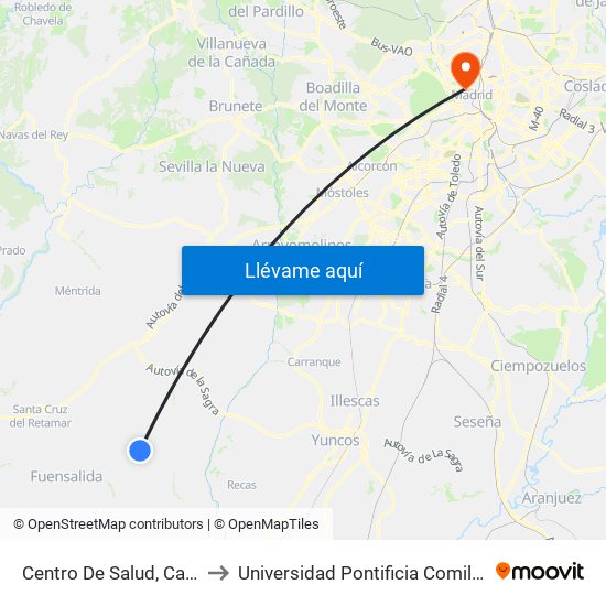 Centro De Salud, Camarena to Universidad Pontificia Comillas - Icade map