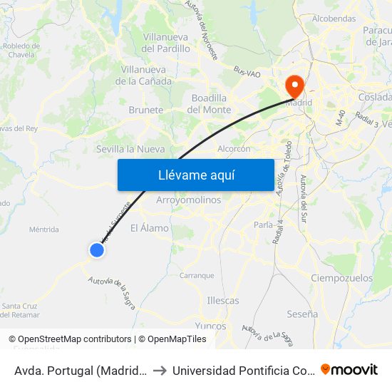 Avda. Portugal (Madrid), Valmojado to Universidad Pontificia Comillas - Icade map