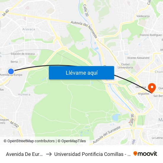 Avenida De Europa to Universidad Pontificia Comillas - Icade map