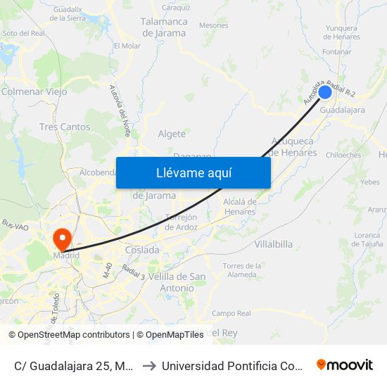 C/ Guadalajara 25, Marchamalo to Universidad Pontificia Comillas - Icade map