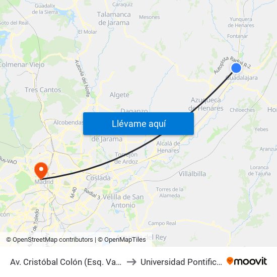 Av. Cristóbal Colón (Esq. Vasco Núñez), Marchamalo to Universidad Pontificia Comillas - Icade map