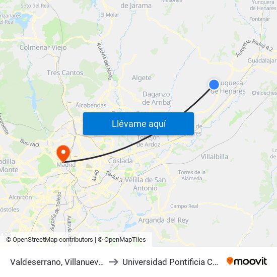 Valdeserrano, Villanueva De La Torre to Universidad Pontificia Comillas - Icade map