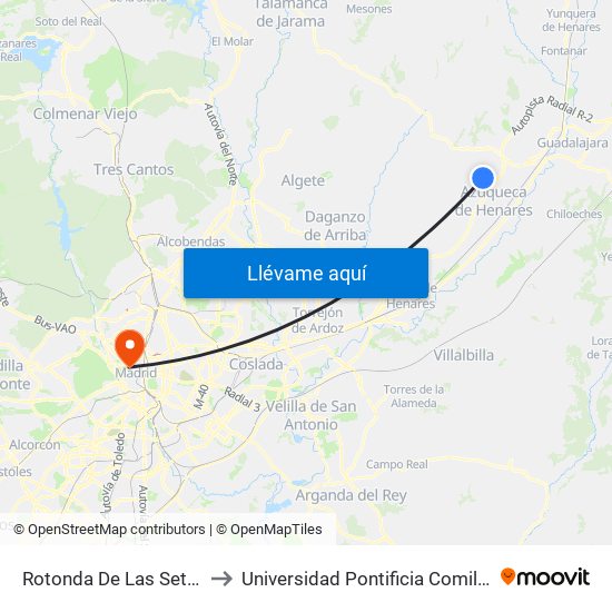 Rotonda De Las Setas, Quer to Universidad Pontificia Comillas - Icade map