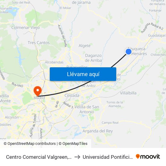 Centro Comercial Valgreen, Villanueva De La Torre to Universidad Pontificia Comillas - Icade map