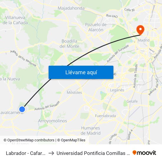 Labrador - Cafarnaún to Universidad Pontificia Comillas - Icade map