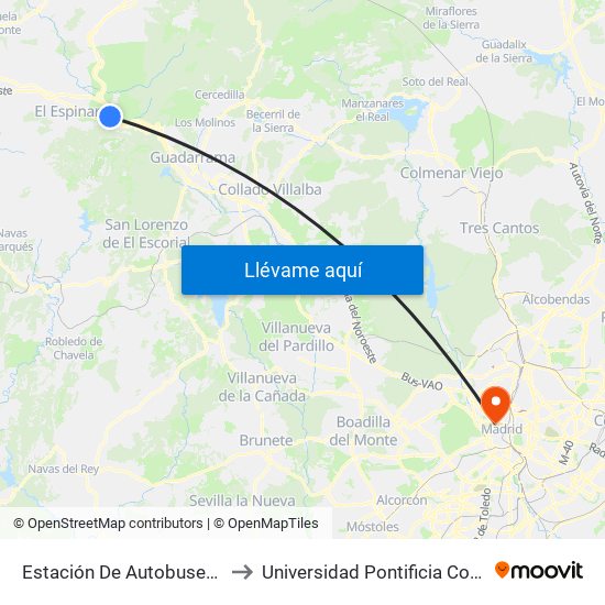 Estación De Autobuses San Rafael to Universidad Pontificia Comillas - Icade map
