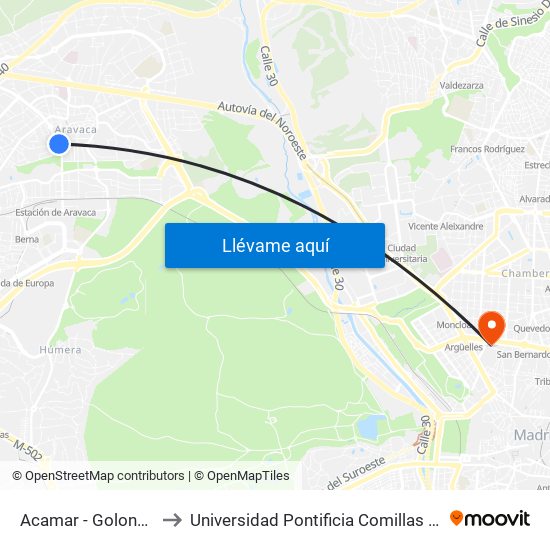 Acamar - Golondrina to Universidad Pontificia Comillas - Icade map