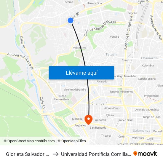 Glorieta Salvador Maella to Universidad Pontificia Comillas - Icade map