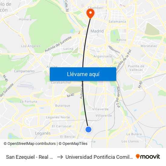 San Ezequiel - Real De Pinto to Universidad Pontificia Comillas - Icade map