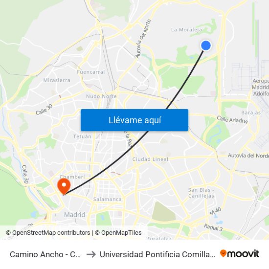 Camino Ancho - Colegio to Universidad Pontificia Comillas - Icade map