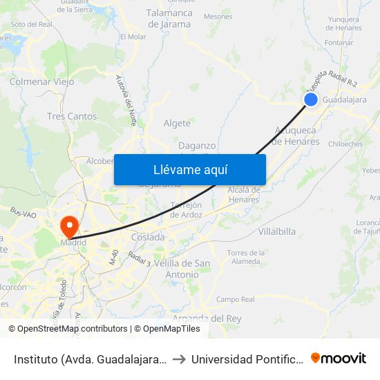 Instituto (Avda. Guadalajara), Cabanillas Del Campo to Universidad Pontificia Comillas - Icade map