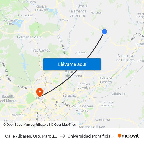 Calle Albares, Urb. Parque De Las Castillas to Universidad Pontificia Comillas - Icade map