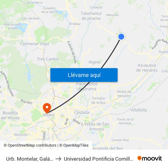 Urb. Montelar, Galápagos to Universidad Pontificia Comillas - Icade map