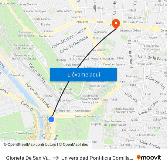 Glorieta De San Vicente to Universidad Pontificia Comillas - Icade map