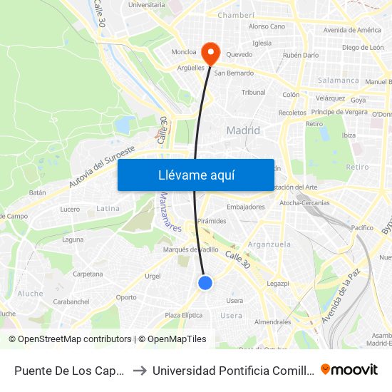 Puente De Los Capuchinos to Universidad Pontificia Comillas - Icade map