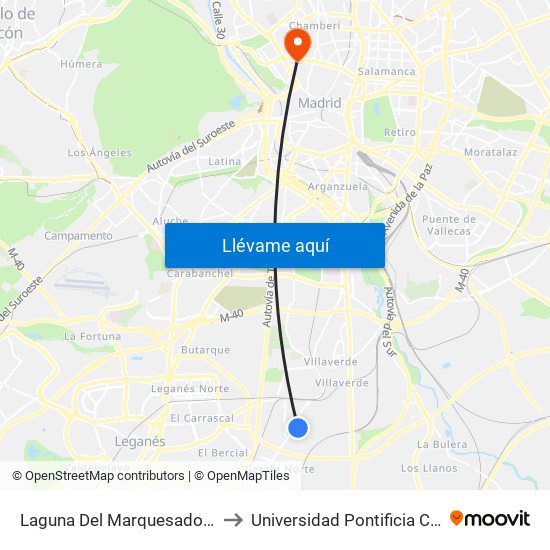 Laguna Del Marquesado - Real De Pinto to Universidad Pontificia Comillas - Icade map