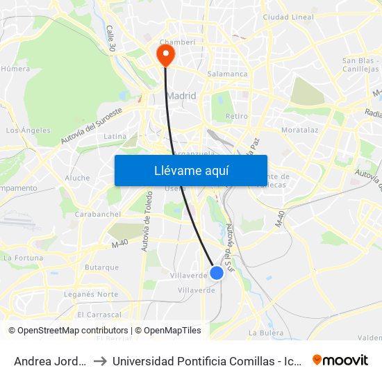 Andrea Jordán to Universidad Pontificia Comillas - Icade map