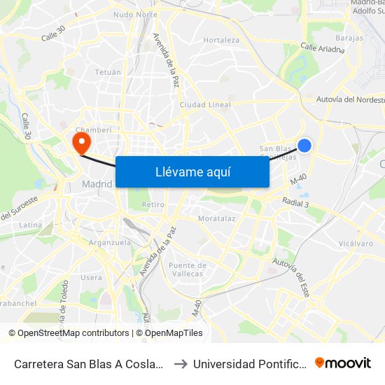 Carretera San Blas A Coslada Frente Metropolitano to Universidad Pontificia Comillas - Icade map