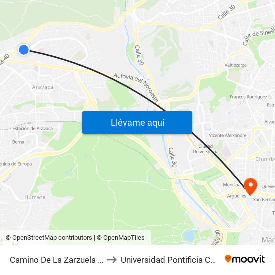 Camino De La Zarzuela - Valdemarín to Universidad Pontificia Comillas - Icade map