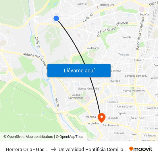 Herrera Oria - Gascones to Universidad Pontificia Comillas - Icade map