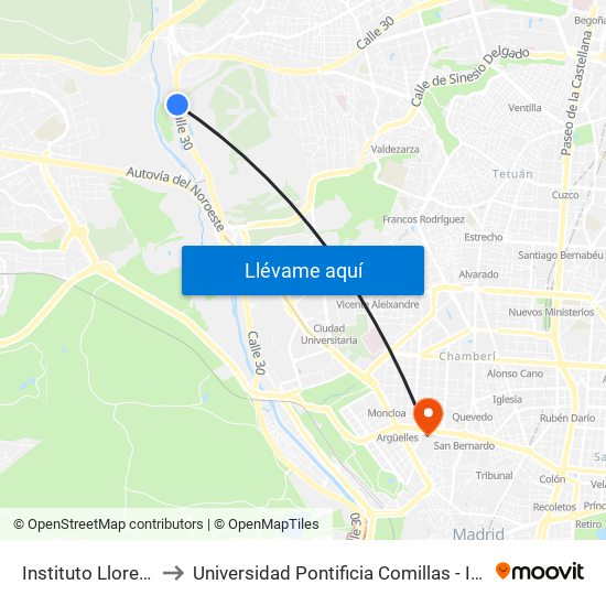 Instituto Llorente to Universidad Pontificia Comillas - Icade map